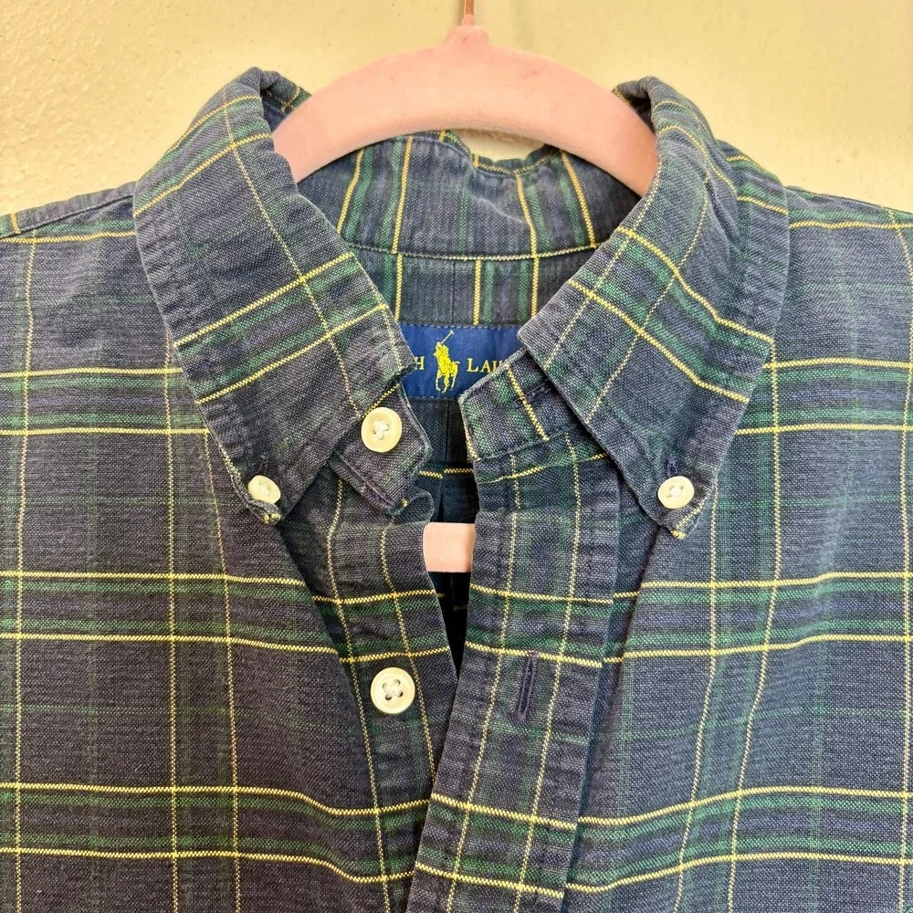 Ralph Lauren Shirt Mens‎ Medium Blue Blackwatch Plaid Casual Button Down Top - Picture 3 of 11